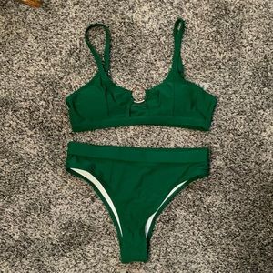 Dark green high rise bathing suit